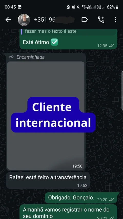 Print de WhatsApp — cliente internacional